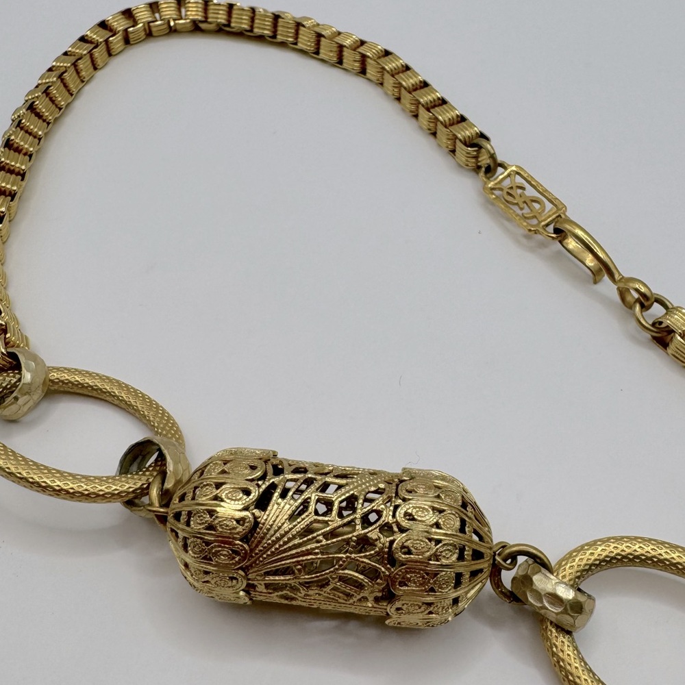 YSL Vintage Long Box Chain Filigree Barrel Necklace - Picture 11 of 13